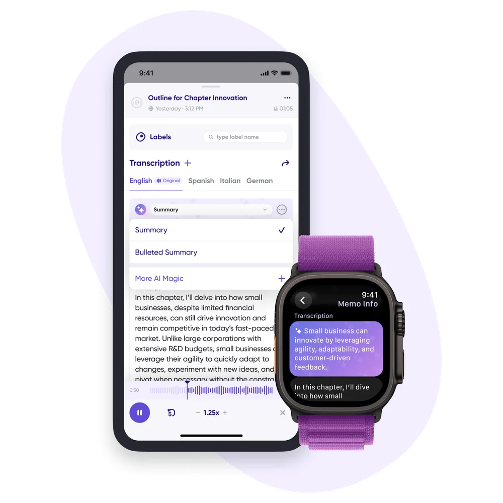 A memo recorded on the Watch turned into structured output on the phone