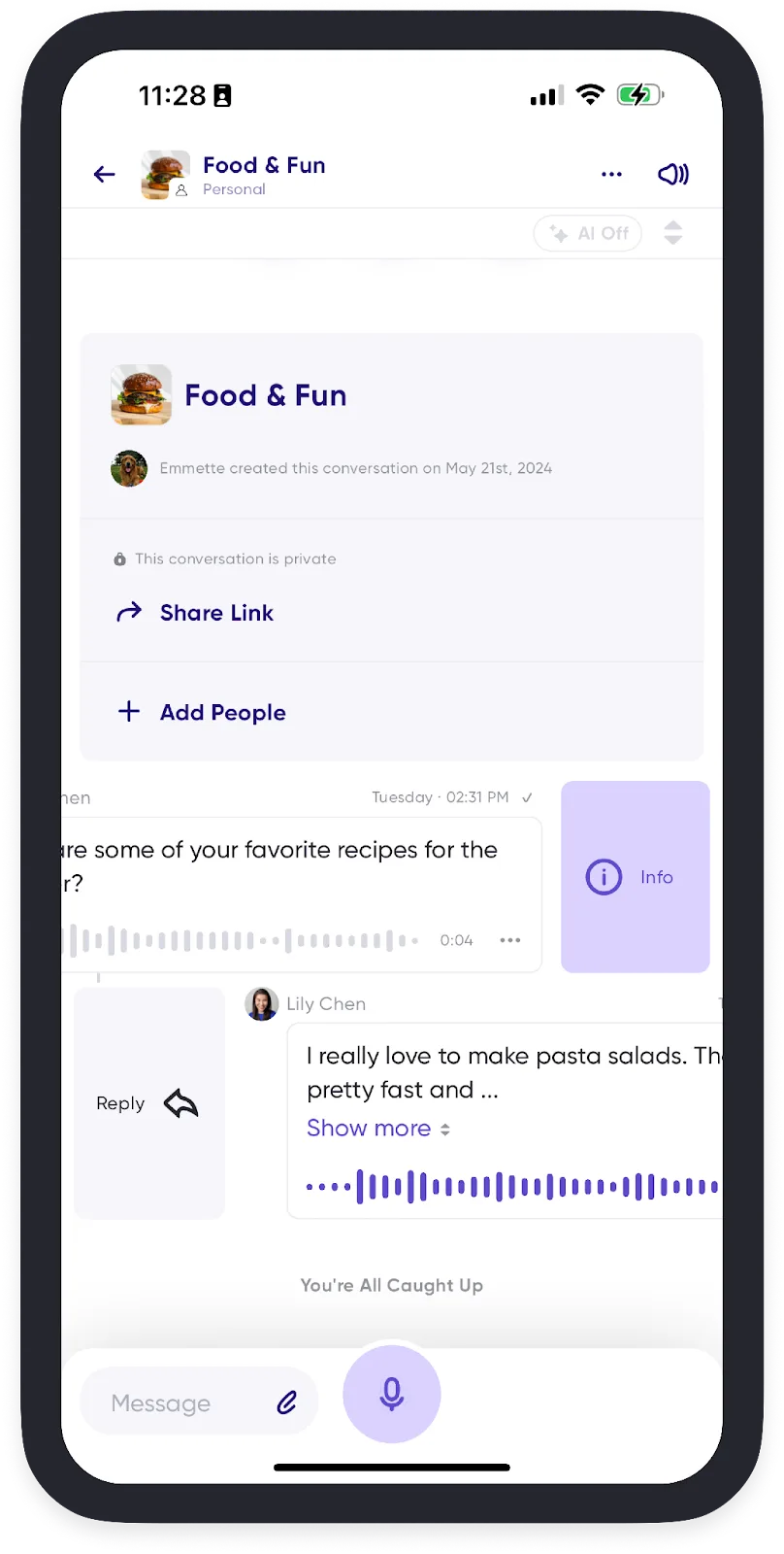Swipe actions on a message inside a conversation