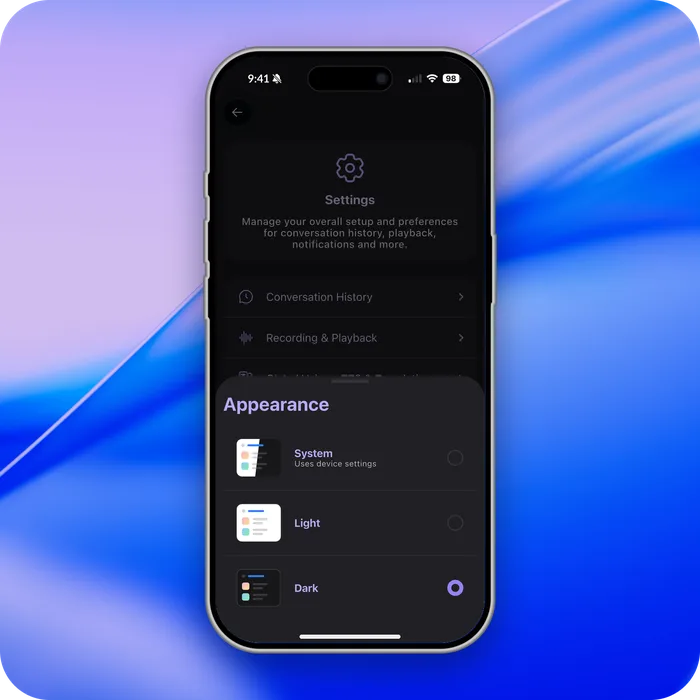 Carbon Voice in dark mode