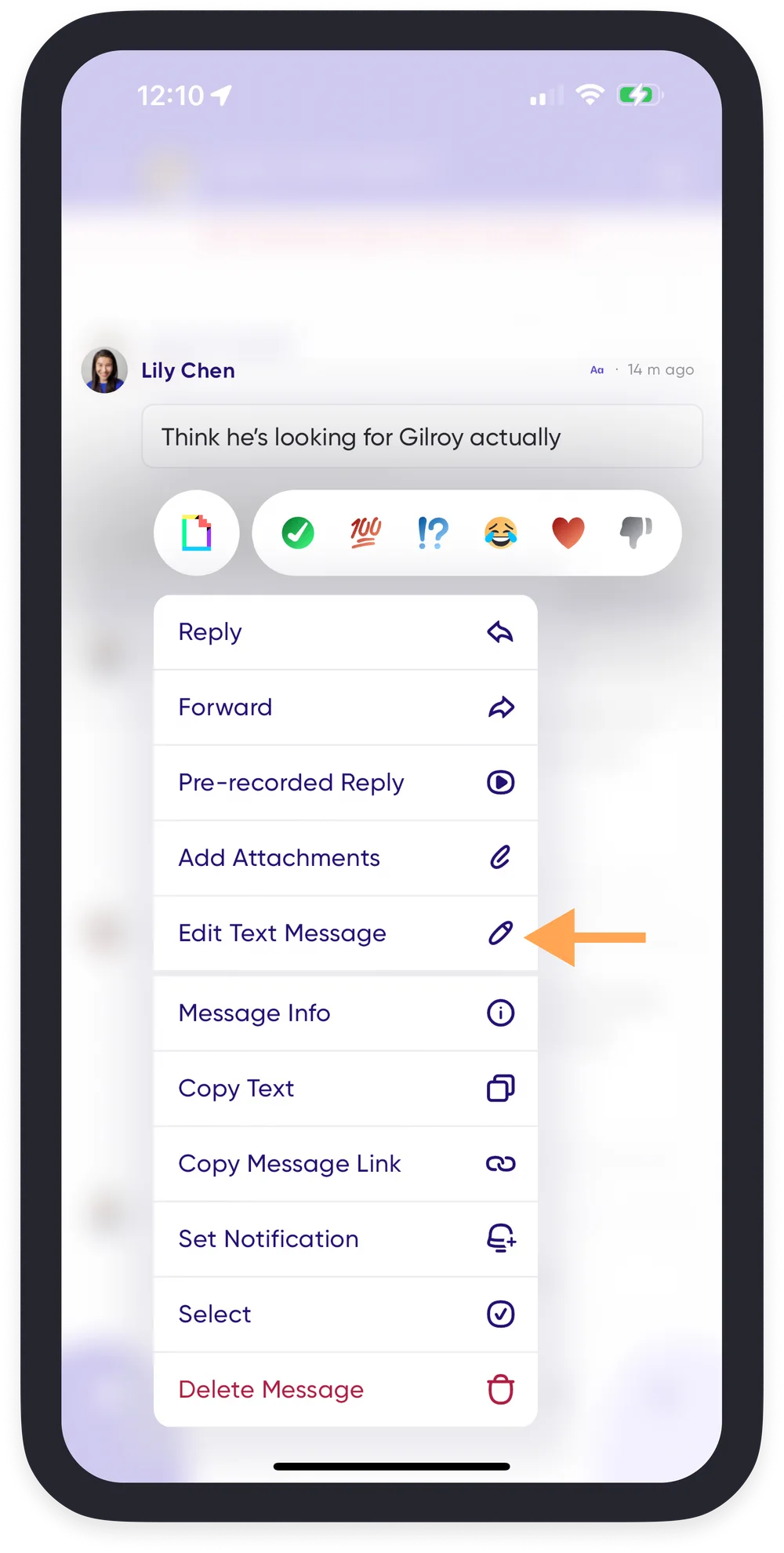 The Edit Text Message option in the press-and-hold menu
