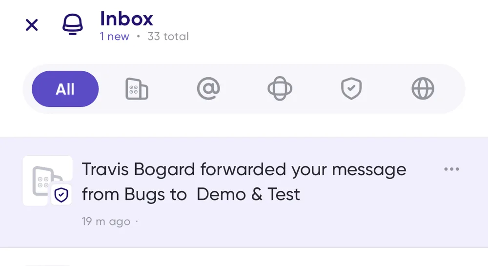 A notification telling the message owner that their message was forwarded