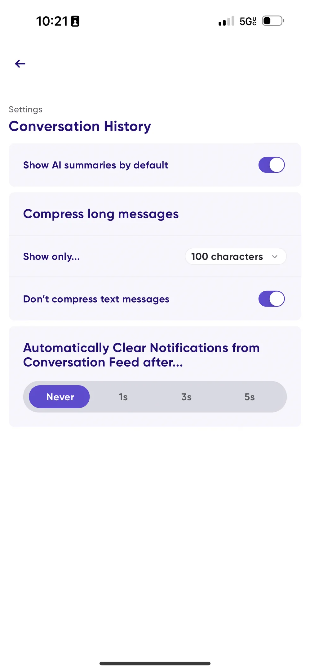 Conversation history settings