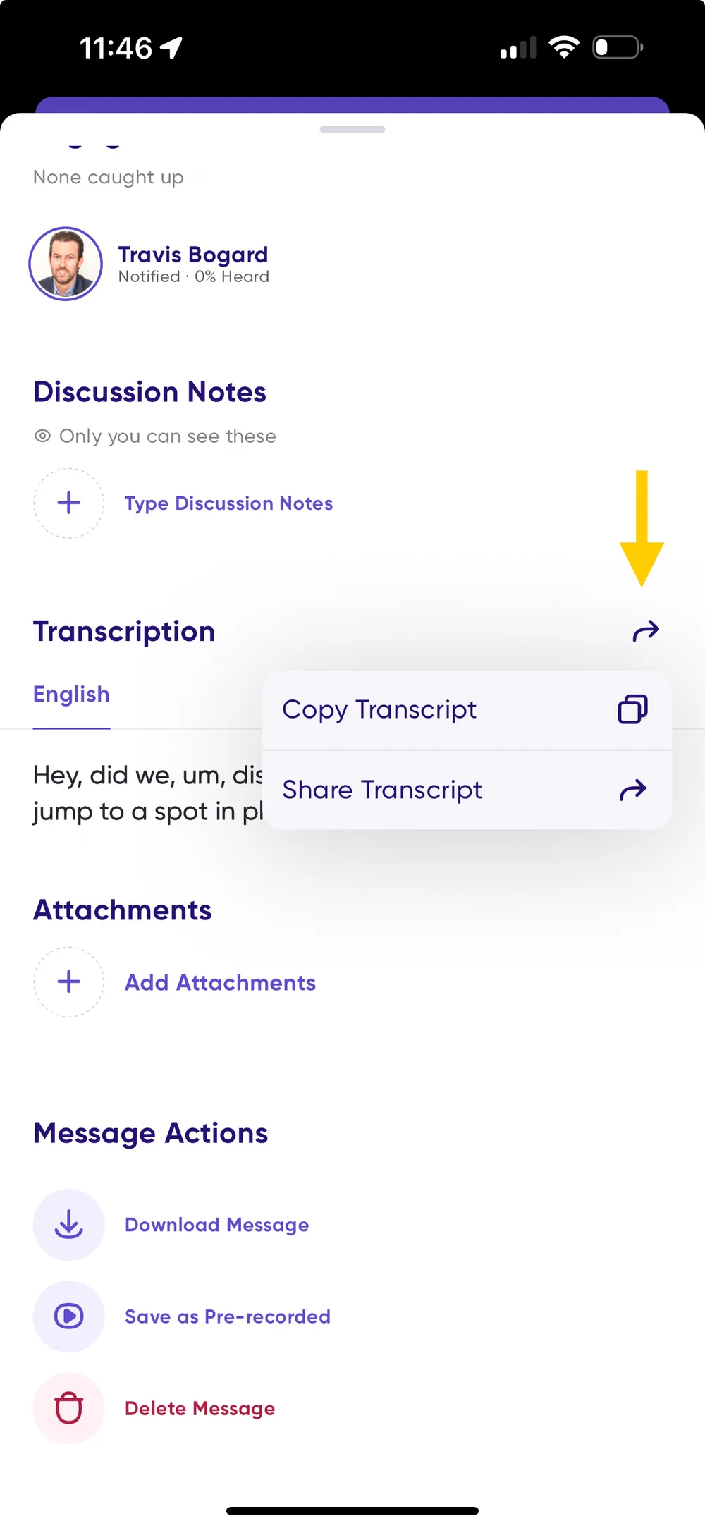 Transcript actions
