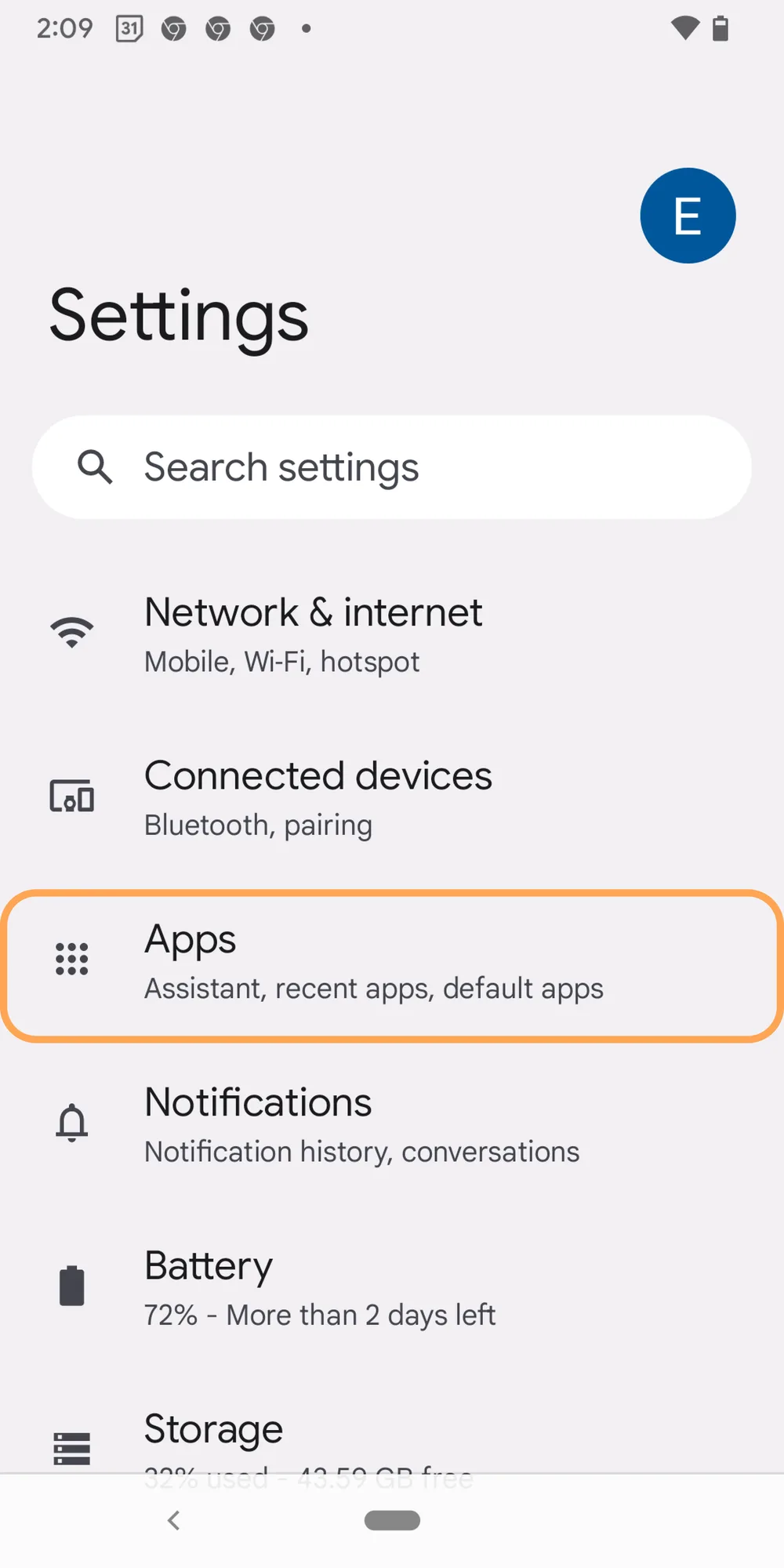 Android app settings