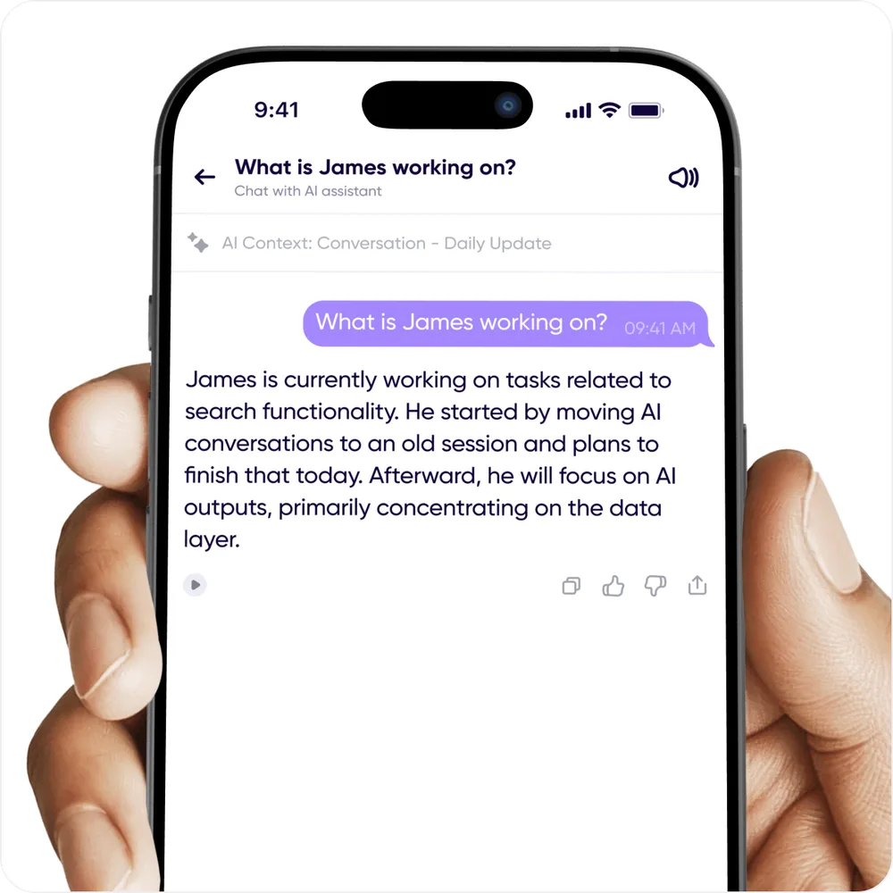 AI Chat answering a question, with the conversation it's drawing on shown at the top