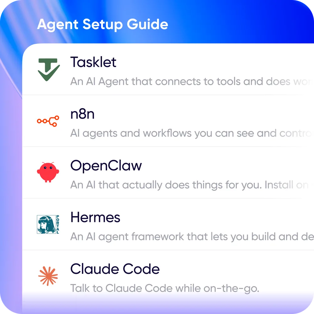 The platform catalogue, listing agent platforms with a setup guide for each