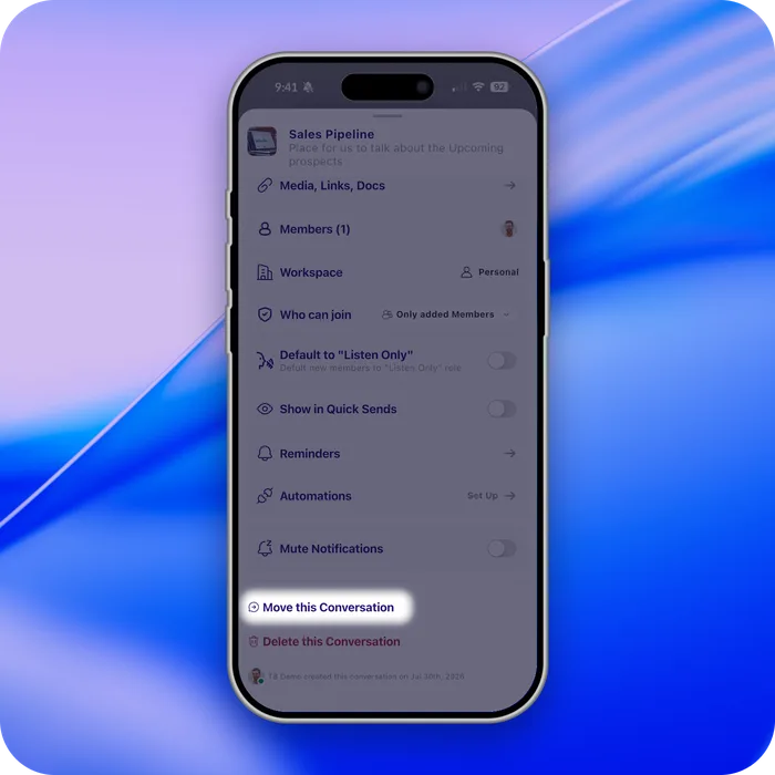 The Move Conversation option in the conversation menu