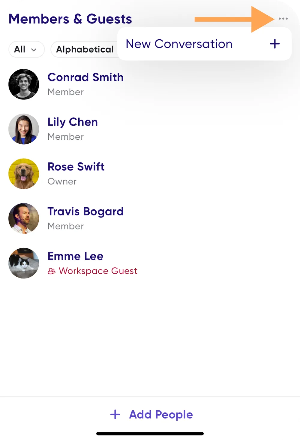 Creating a new conversation from an existing conversation's member list